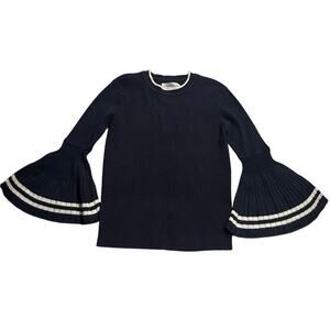 La Nouvelle Renaissance Sweater Flounce Sleeves Large Ribbed Knit Blue MSRP$178